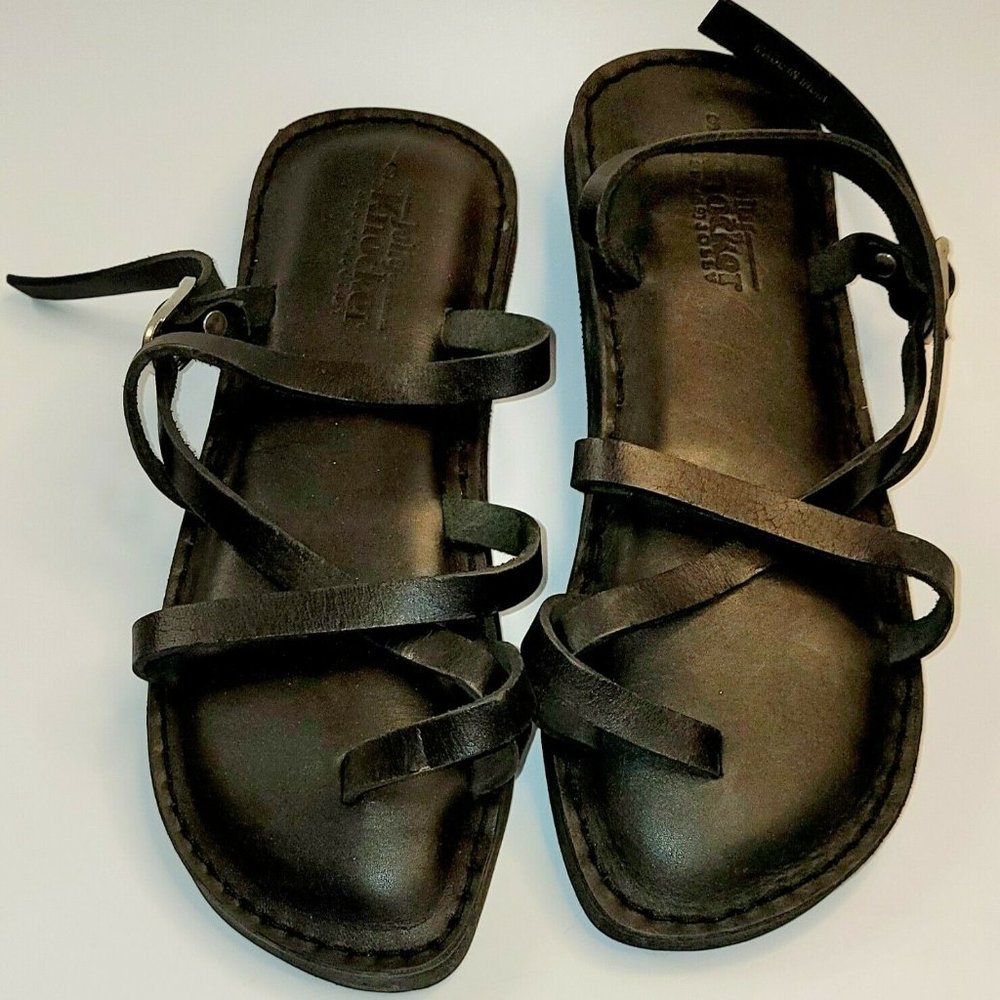 NEW JESUS - 02 SANDALS NO HEEL STRAP UNISEX HANDMADE LEATHER  BLACK  NEW